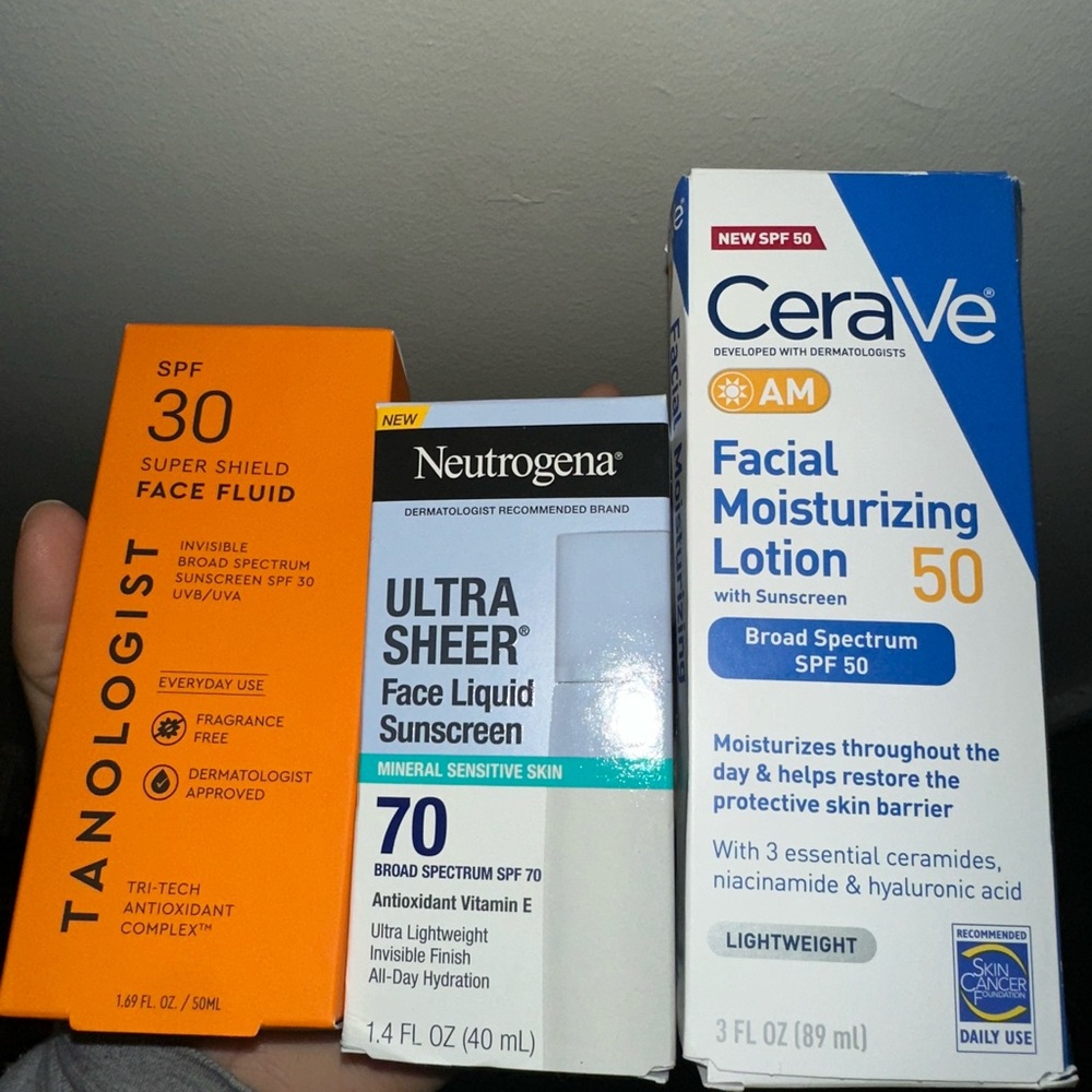 🌞 LOT OF 3 SUNSCREENS , CERAVE SPF 50 NEUTROGENA SPF 70, & TANOLOGIST SPF 30🌞